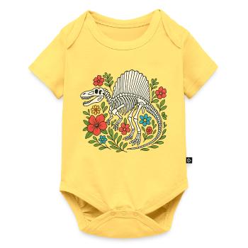 Spinosaurus Skelett mit Blumen - Baby Premium Kurzarmbody - Pastellgelb - Vorne