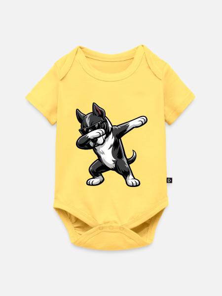 Dabbing Deutsche Dogge im Comic Stil - Baby Premium Kurzarmbody - Pastellgelb