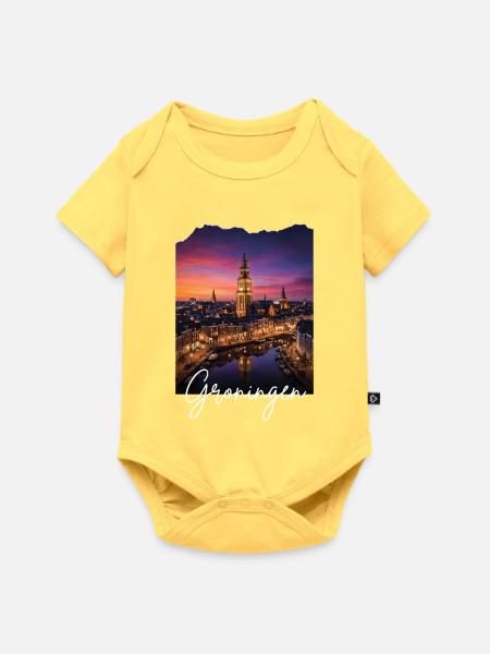 Groningen Abendmotive Skyline - Baby Premium Kurzarmbody - Pastellgelb