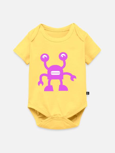 Fröhlicher Lila Roboter - Baby Premium Kurzarmbody - Pastellgelb