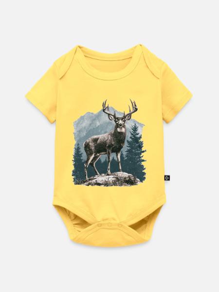 Hirsch mit Geweih - Baby Premium Kurzarmbody - Pastellgelb