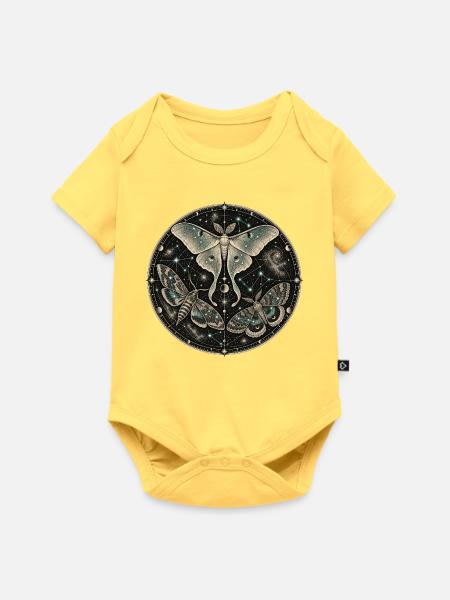 Kosmische Schmetterlinge in einem Mandala - Baby Premium Kurzarmbody - Pastellgelb