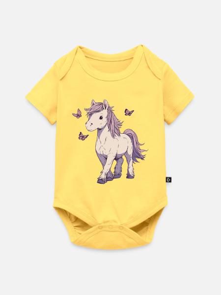 Pony mit Schmetterlingen - Baby Premium Kurzarmbody - Pastellgelb