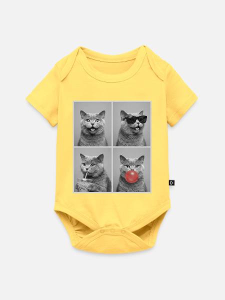 Katzen Britisch Kurzhaar Katze - Baby Premium Kurzarmbody - Pastellgelb
