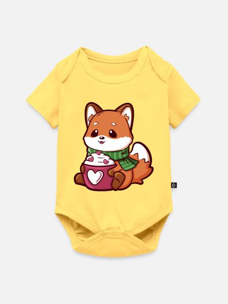Kuschelfuchs mit Herzen Becher und Schal - Baby Premium Kurzarmbody - Pastellgelb