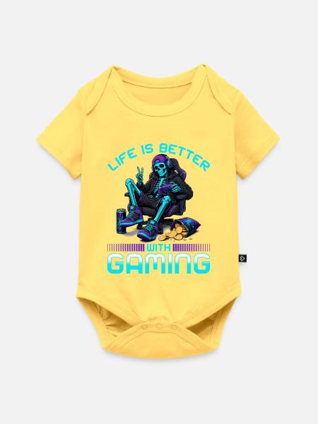 Skeleton Gamer Gaming Halloween - Baby Premium Kurzarmbody - Pastellgelb