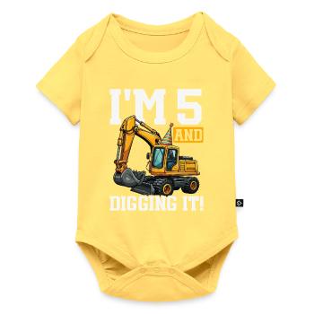 5 ans et conception d’anniversaire d’excavatrice Digs - Body à manches courtes Premium Bébé - jaune pastel - Devant