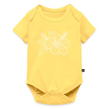 Ornement fleur en hibiscus en art lineal - Body à manches courtes Premium Bébé - jaune pastel - Devant