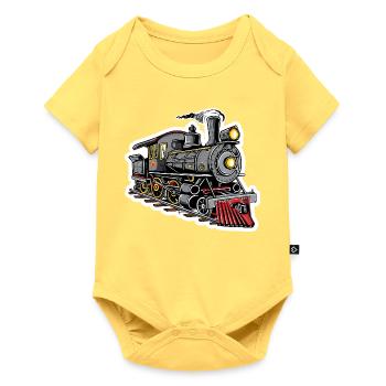 Graphismes des locomotives à vapeur - Body à manches courtes Premium Bébé - jaune pastel - Devant