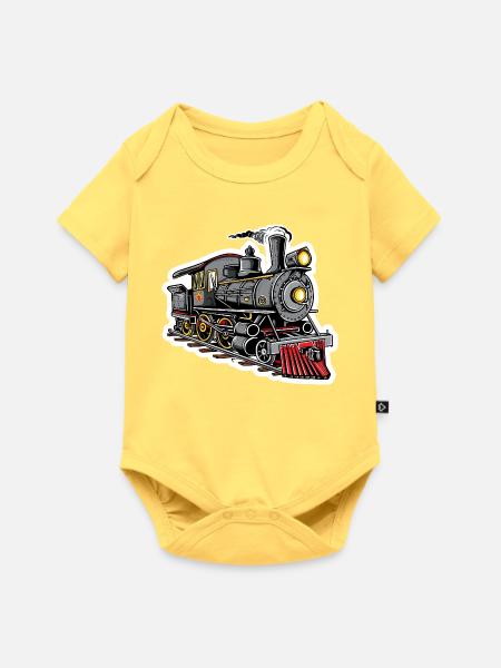 Dampflokomotive Grafik - Baby Premium Kurzarmbody - Pastellgelb