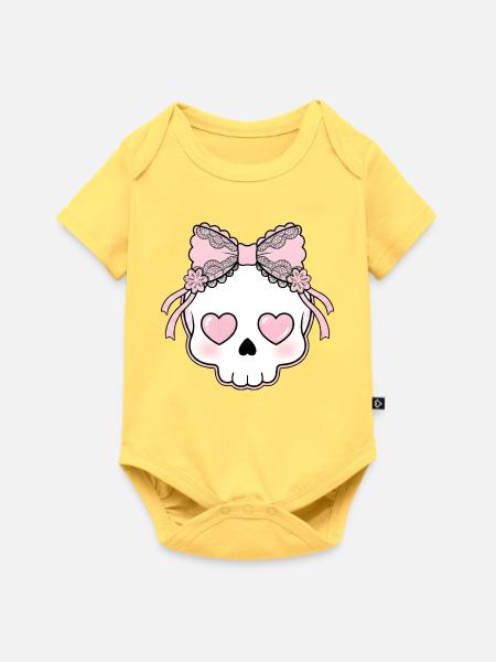 Kawaii Schädel Herzaugen - Baby Premium Kurzarmbody - Pastellgelb