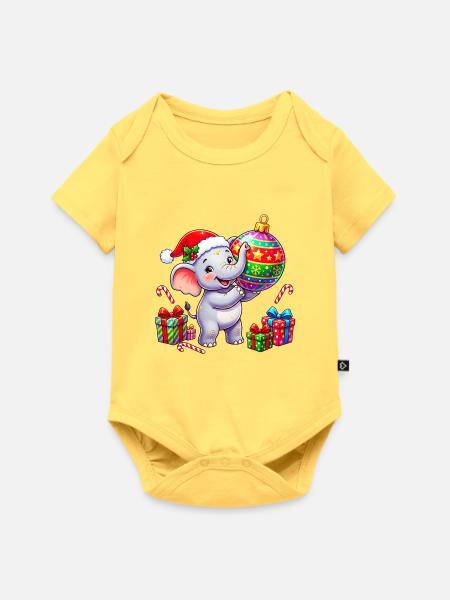 Niedliches Elefanten-Weihnachtsmann-Ornament - Baby Premium Kurzarmbody - Pastellgelb