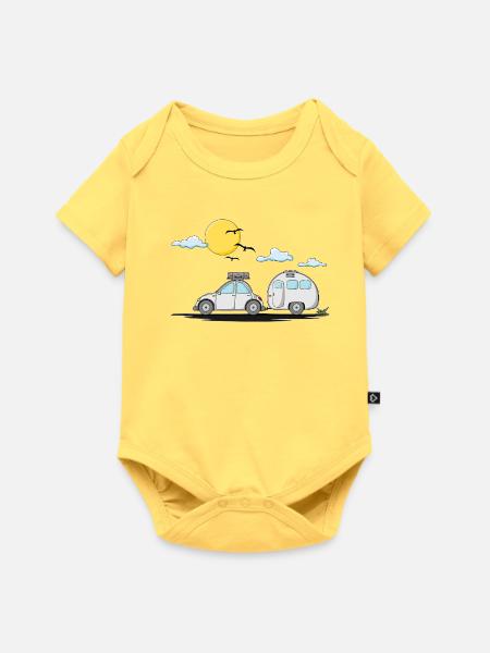 Wohnwagen Auto mit Anhänger - Baby Premium Kurzarmbody - Pastellgelb