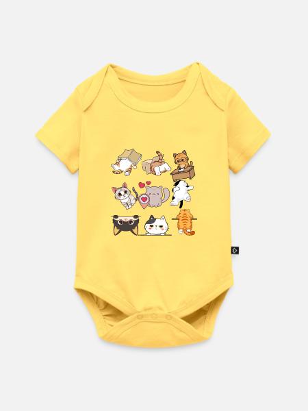Verspielte Katzenparade - Baby Premium Kurzarmbody - Pastellgelb