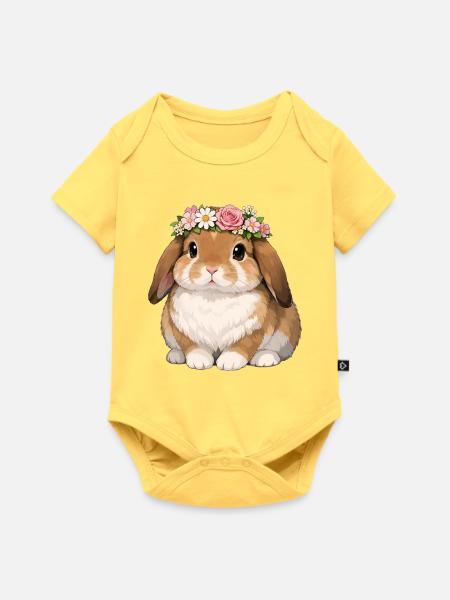 Kaninchen mit Hängeohren - Baby Premium Kurzarmbody - Pastellgelb