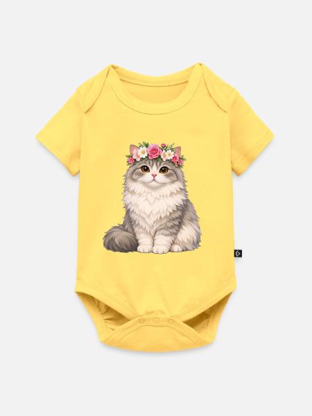 Britisch Langhaar Katze - Baby Premium Kurzarmbody - Pastellgelb