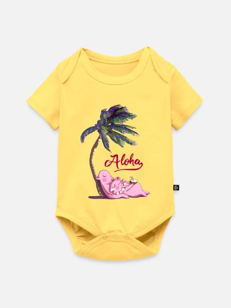 aloha Schweinchenpaar - Baby Premium Kurzarmbody - Pastellgelb