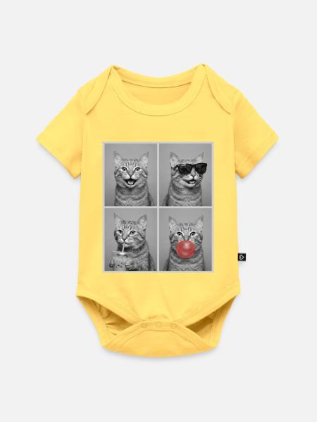 Katzen Manx Katze - Baby Premium Kurzarmbody - Pastellgelb