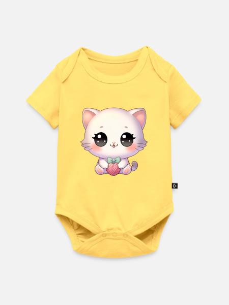 Kawaii Chibi Katze - Baby Premium Kurzarmbody - Pastellgelb