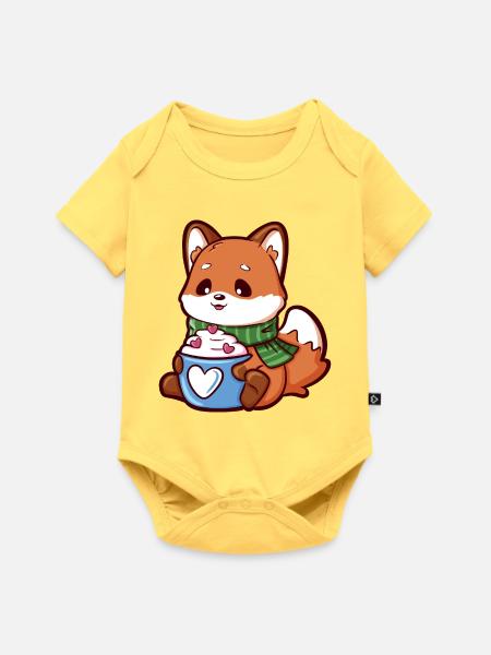 Kuschelfuchs mit Herztasse - Baby Premium Kurzarmbody - Pastellgelb