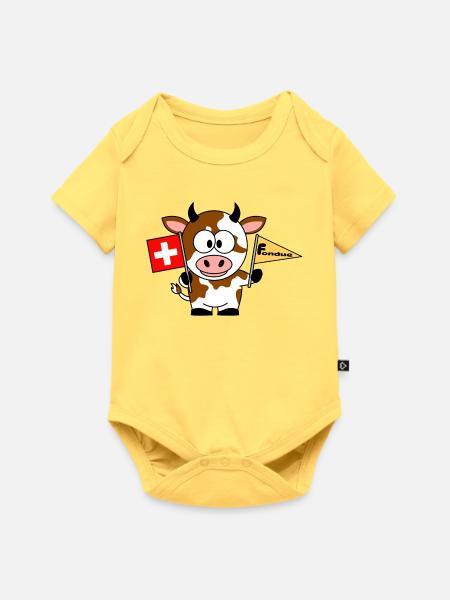 Kuh mit Fondue Flaggen - Baby Premium Kurzarmbody - Pastellgelb