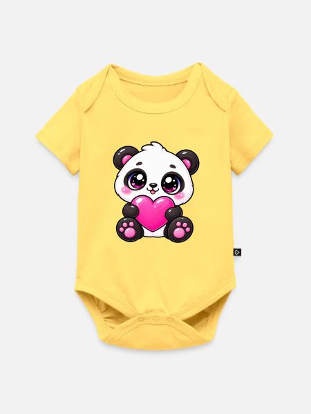 Bezaubernder Pink Heart Panda - Baby Premium Kurzarmbody - Pastellgelb