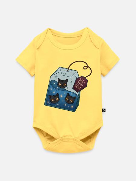 Katzentee Kult Box - Baby Premium Kurzarmbody - Pastellgelb