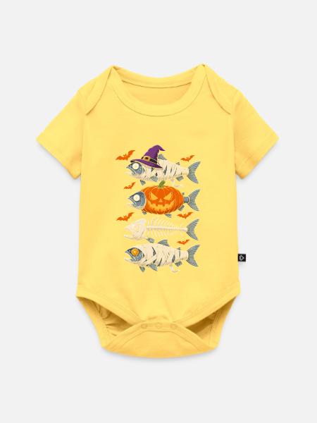 Kürbisfisch mit Bandagen Halloween - Baby Premium Kurzarmbody - Pastellgelb