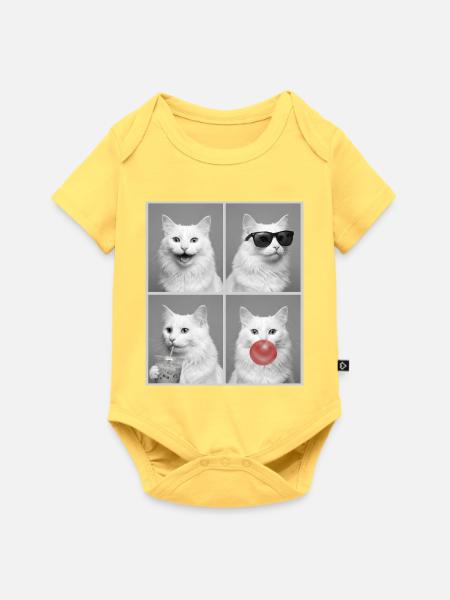 Katzen Türkisch Angora Katze - Baby Premium Kurzarmbody - Pastellgelb
