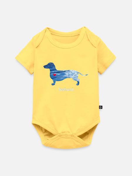 Seehund Wasser Dackel Herz - Baby Premium Kurzarmbody - Pastellgelb