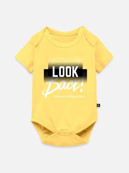Never Look Back Kontrast Textdesign - Baby Premium Kurzarmbody - Pastellgelb
