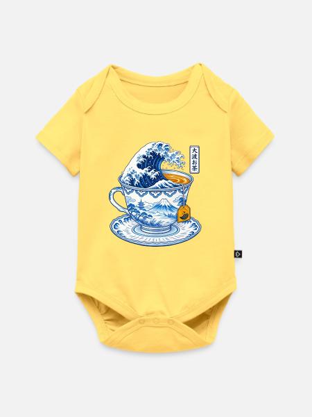Japanische Welle in Teetasse Kunst - Baby Premium Kurzarmbody - Pastellgelb