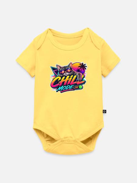 Katzen Chillmodus Neon 80er - Baby Premium Kurzarmbody - Pastellgelb