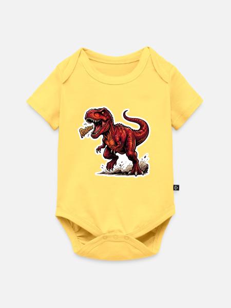 Feuerroter Dino Roar Sticker - Baby Premium Kurzarmbody - Pastellgelb