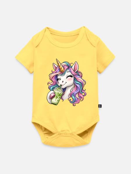 Einhorn mit Matcha Latte - Baby Premium Kurzarmbody - Pastellgelb