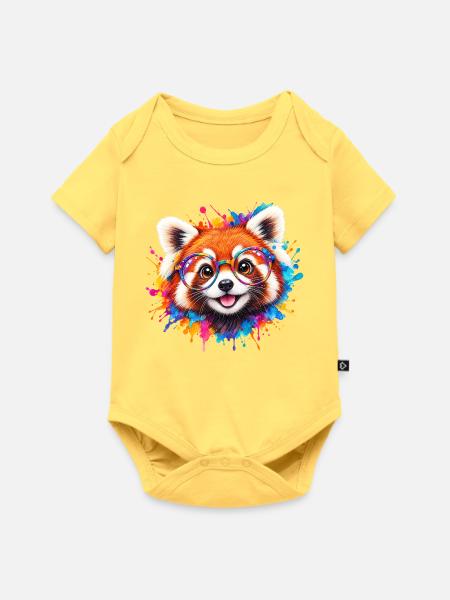 Roter Panda mit Brille - Baby Premium Kurzarmbody - Pastellgelb