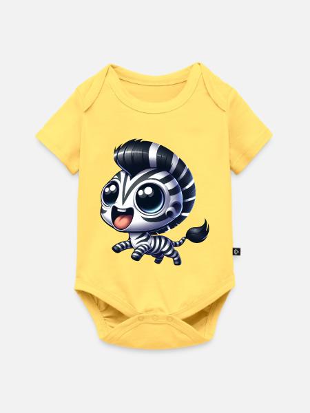 Zebra Euphorisch Lustiger Cartoon - Baby Premium Kurzarmbody - Pastellgelb