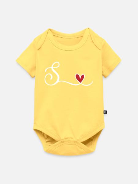 Buchstabe S. mit Herz Monogramm Initialie - Baby Premium Kurzarmbody - Pastellgelb