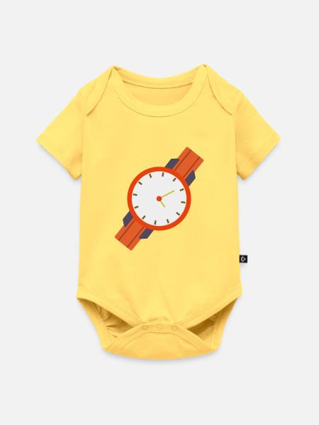 Armbanduhr - Baby Premium Kurzarmbody - Pastellgelb