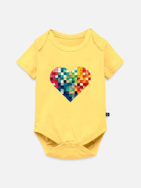 Mehrfarbiges Mosaikherz - Baby Premium Kurzarmbody - Pastellgelb