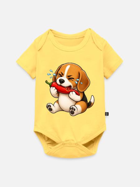 Beagle Chili Scharf Lustiger Cartoon - Baby Premium Kurzarmbody - Pastellgelb