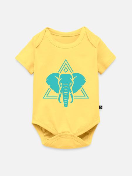 Türkiser Elefant mit geometrischem Muster - Baby Premium Kurzarmbody - Pastellgelb