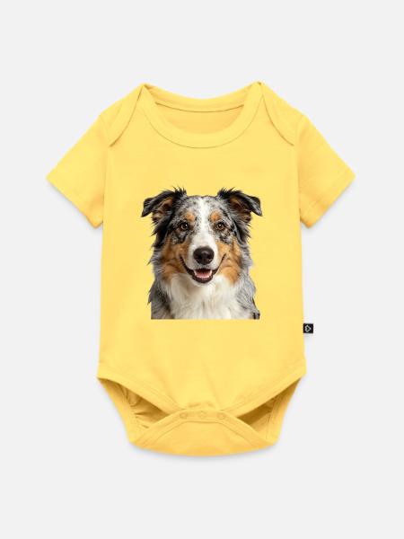 Porträt des Australian Shepherd Hundes - Baby Premium Kurzarmbody - Pastellgelb