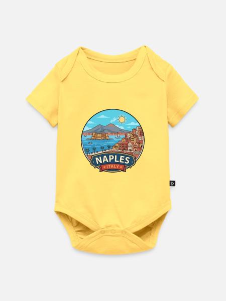 Neapel, Italien, Vesuv-Bucht Reiseabzeichen - Baby Premium Kurzarmbody - Pastellgelb
