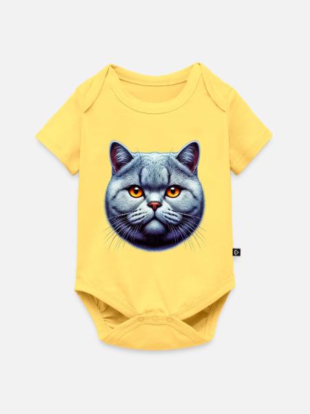 Britische Kurzhaarkatze - Baby Premium Kurzarmbody - Pastellgelb