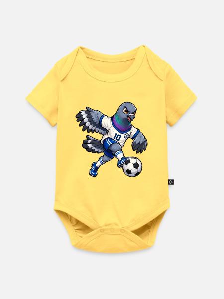 Taube beim Fußball - Baby Premium Kurzarmbody - Pastellgelb