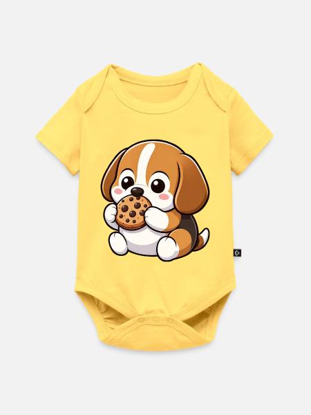 Beagle Keks Süßer Cartoon - Baby Premium Kurzarmbody - Pastellgelb