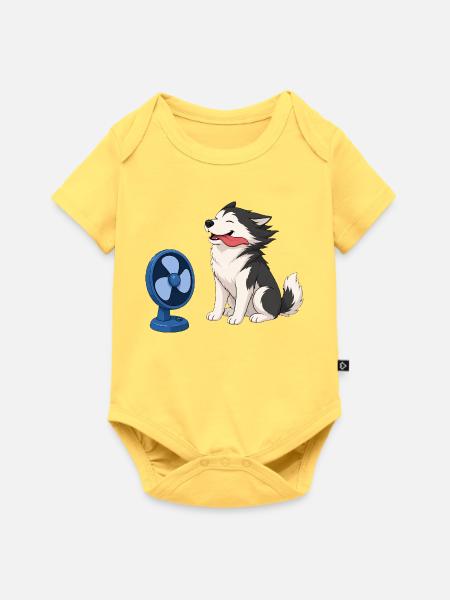 Husky im Gegenwind - Baby Premium Kurzarmbody - Pastellgelb