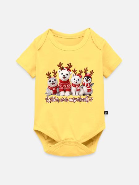 Rentier Kuschelcrew Winterzeit - Baby Premium Kurzarmbody - Pastellgelb
