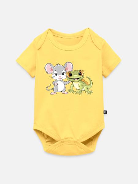Little_mouse_and_gecko_are_best_friends - Baby Premium Kurzarmbody - Pastellgelb